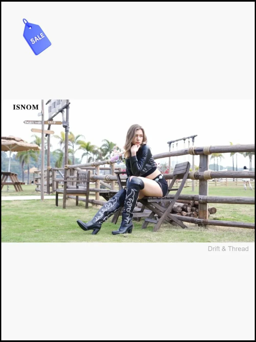 Over the Knee Cowboy Boots with Chunky Heel, Faux Leather, Square Toe